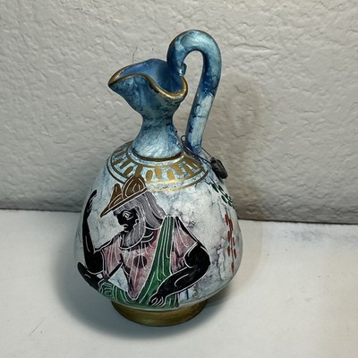 Greek Pitcher Bud Vase Hand Made Hand Painted Poseidon Greece 6.5 x4  (d8)
