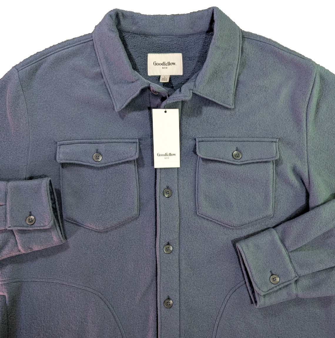 NWT Goodfellow & Co sz L Men's Long Sleeve Dark Blue Fleece Shirt jacket Soft