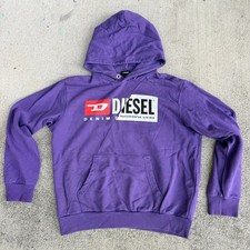 Diesel Hoodie Mens Small 16 Purple Split Logo Boxy Pullover 100% Cotton
