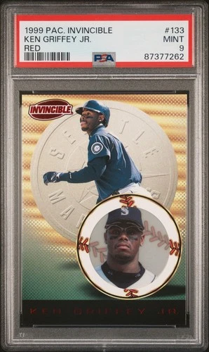 1999 PACIFIC INVINCIBLE RUBY RED PARALLEL #133 KEN GRIFFEY JR PSA 9 MINT NO 10's