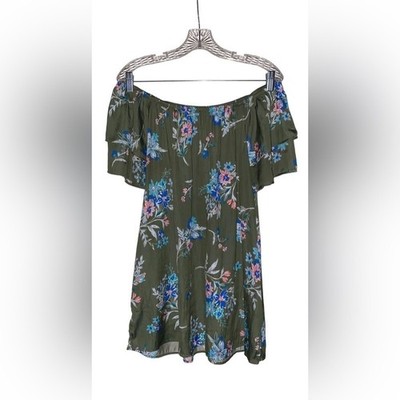Terra & Sky Floral Ruffle Off Shoulder Top Women 1X Flutter Sleeve Beach Boho