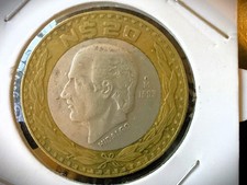 BIMETALIC MEXICAN COIN SILVER CENTER  HIDALGO 1993 20 NUEVOS PESOS SCARCE & RARE