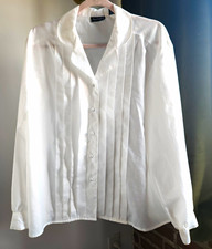 Vintage White Pleated Formal Button Up Shirt Long Sleeve Size 16