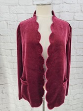 Vintage Velvet Cardigan Sweater L Scallop Edge Whimsigoth Gothic Vamp Office