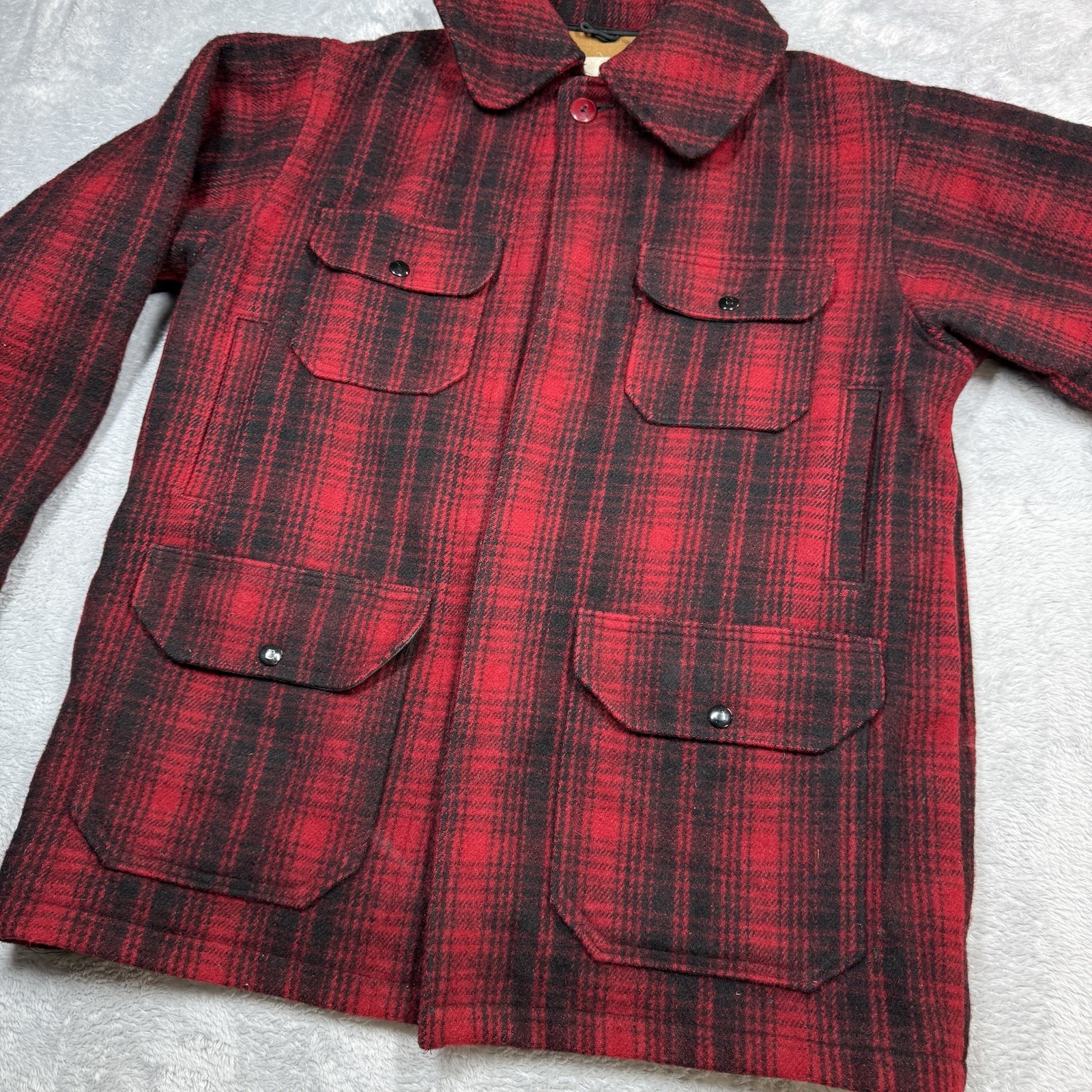 Vintage Woolrich Buffalo Plaid Wool Jacket Men 40 Medium Red Black Mackinaw 503 image 10