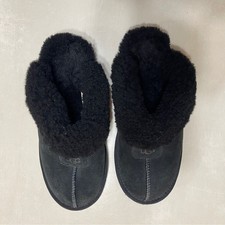 UGG Coquette Slippers Womens 8 br Black Suede Slip On Flat Lined Indoor