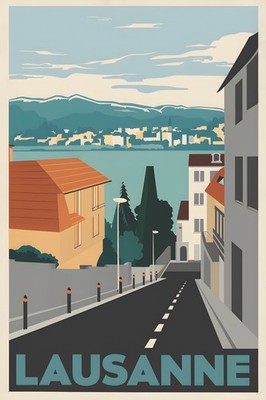 Lausanne Switzerland Retro Travel Poster Print Wall Art