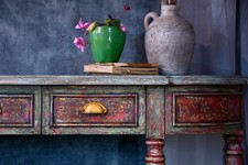 Hand Painted Farmhouse Console Hall Table | Floral Distressed Colourful Upcycled