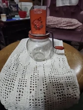 Vintage Hazel-Atlas Nut Grinder 5935 – Orange Floral Metal Top with Hand Crank 