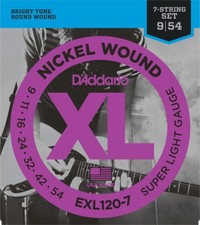 D'Addario Nickel Wound 7-String Electric Guitar Strings, Super Light, 9-54