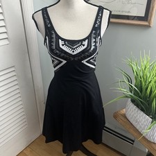 Express Dress Womens Small Black Mini Sequin Cocktail Babydoll Coquette Glam