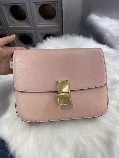 Authentic Pre-owned Celine Classic Box Medium Pink Calfskin Crossbody Bag