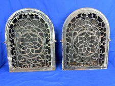Pair C.1880 Wall Heat Grates, GOTHIC TOMBSTONE Style Vents, Working Louvers!