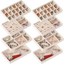 Jewelry Organizer Tray Stackable Velvet Trays Set of 8 Drawer Inserts Earring