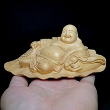 5.6 Inch Chinese Boxwood Hand carved Happy Maitreya Buddha Statue Collection