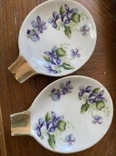 2 Pc Vtg Sweet Violet Dish Tea Bag Spoon Rest Gilded Handle Tea Party