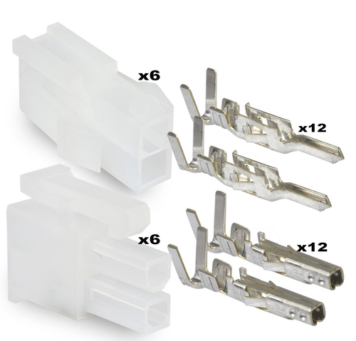 Molex 2 Pin Connector Lot, 6 Matched Sets, W/18-24 AWG W/Pins Mini-Fit Jr