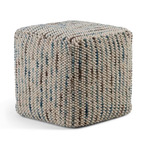Simpli Home Pouf 18"x18"x18" Cube Shape Durable Cotton Woven Multi Color W/ Wool - Picture 2 of 8