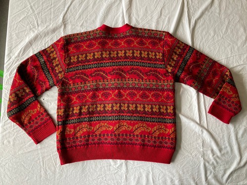 True Vintage St Michael M&S Womens 16 Cardigan Fairisle Fair Isle Red Green - Picture 6 of 8