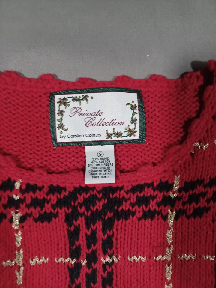 Suéter Vintage Carolina Colores Mujer S Rojo Pullover Scottie Perro Navidad Foto 2 de 4