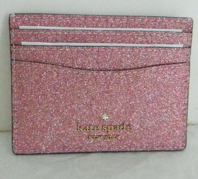 Kate Spade WLR00214 Boxed Small Slim Card Case Holder Lola Glitter Rose