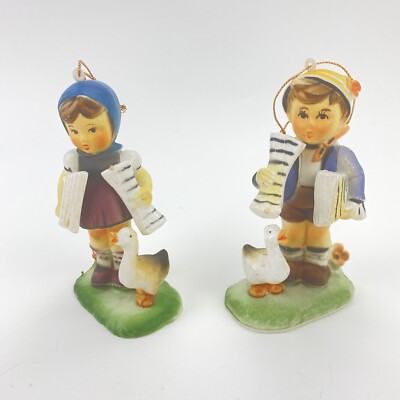 3 Kurt Adler 4.5'' Hummel Style Newspaper Boy Girl Christmas Ornaments Goose B