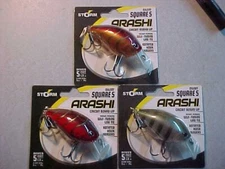 3 NEW STORM Arashi silent SQUARE bill  2-3/8" 5/8oz crankbait VMC Hooks lure