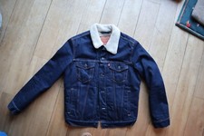 Dark BLue Denim LEVI STRAUSS Sherpa Lined Metal Button Front Jean Jacket Small
