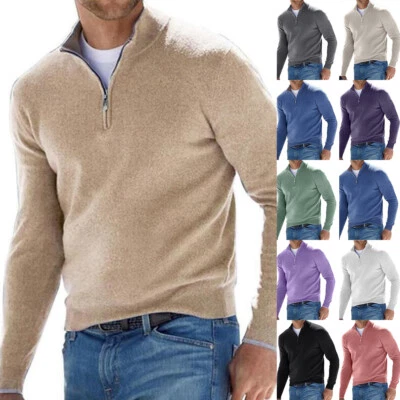 Herren Warm Pullover Sweater Strickpullover Pulli Stehkragen Zip Langarmshirt - Bild 1 von 4