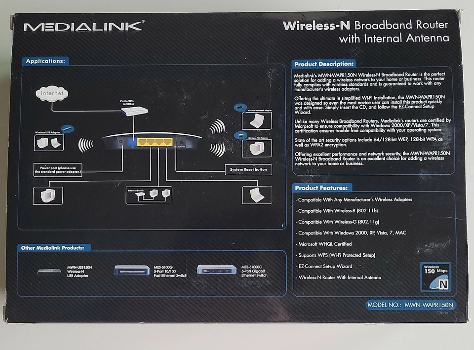 Medialink MWN-WAPR150N 150 Mbps 4-Port 10/100 Wireless N Router - Image 4 of 4