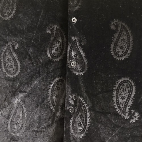 Saints Studio Paisley Velour Button Up Shirt Men's Small Black Short Sleeve Top - Foto 3 di 7