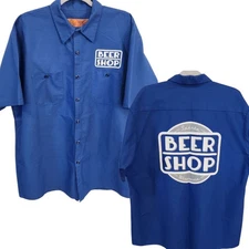 Red Kap Beer Shop Sparta Wisconsin Bright Blue Short Sleeve Mechanics Shirt XL