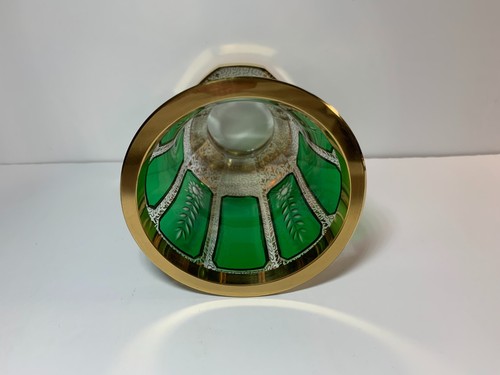 Moser Bohemian Czech Gold & Emerald Green Engraved Flowers Cabochon Glass Vase - Picture 6 of 13