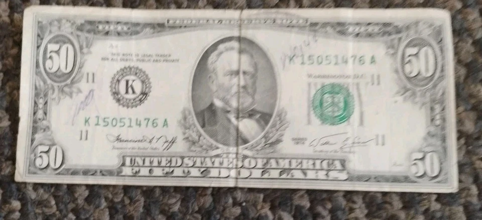 50$Dollar Bill  Circulated  US Currency Serial Number K 15051476A - Image 3 of 4