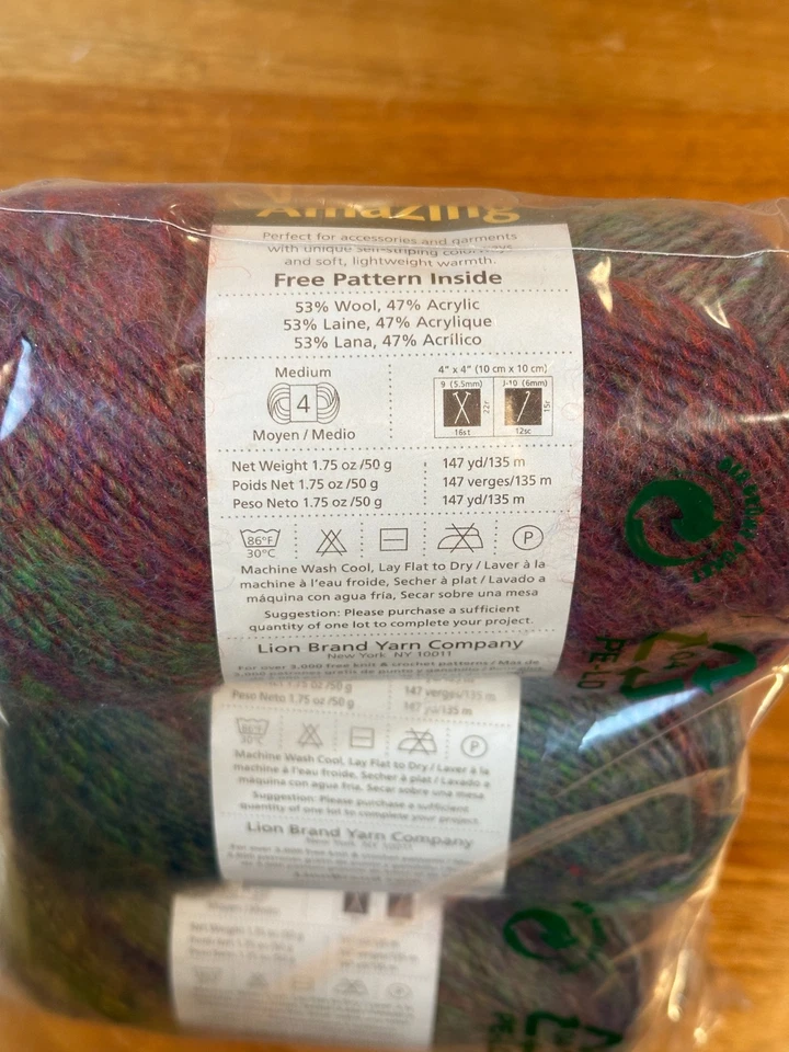 Increíble lote de 3 madejas de hilo marca Lion mezcla de lana color 203 flores silvestres Foto 4 de 4