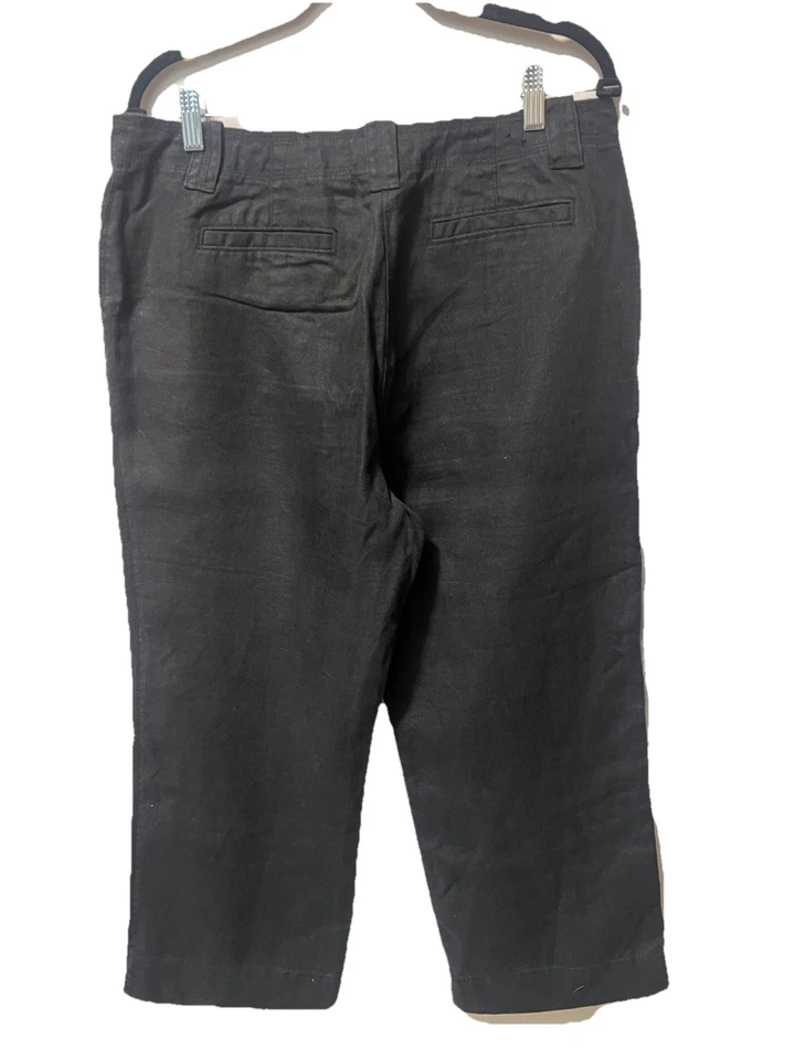 Pantalones para mujer Charter Club 100 % lino talla 12 calce clásico recortados negros tiro alto Foto 3 de 4