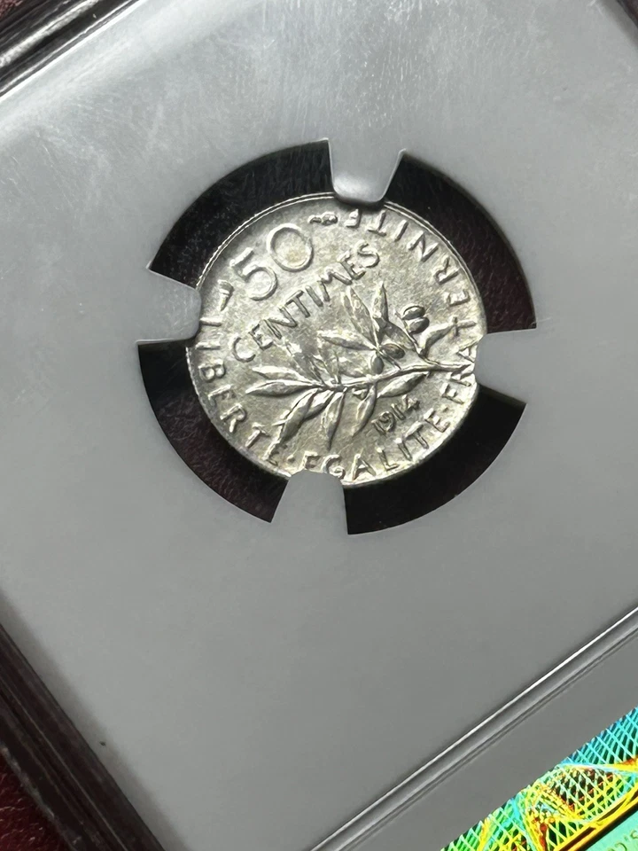 NGC 1914 France 50c AU 58 Beautiful Coin Amazing NGC Graded Certified Rare Coin - Image 4 of 4