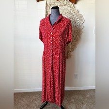 Vintage 90s Sheri Martin Red and White Micro Floral Midi Dress Size XL