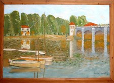 Original Öl Gemälde nach Claude Monet "Le Pont d‘Argenteuil" 80 x 100 cm gerahmt