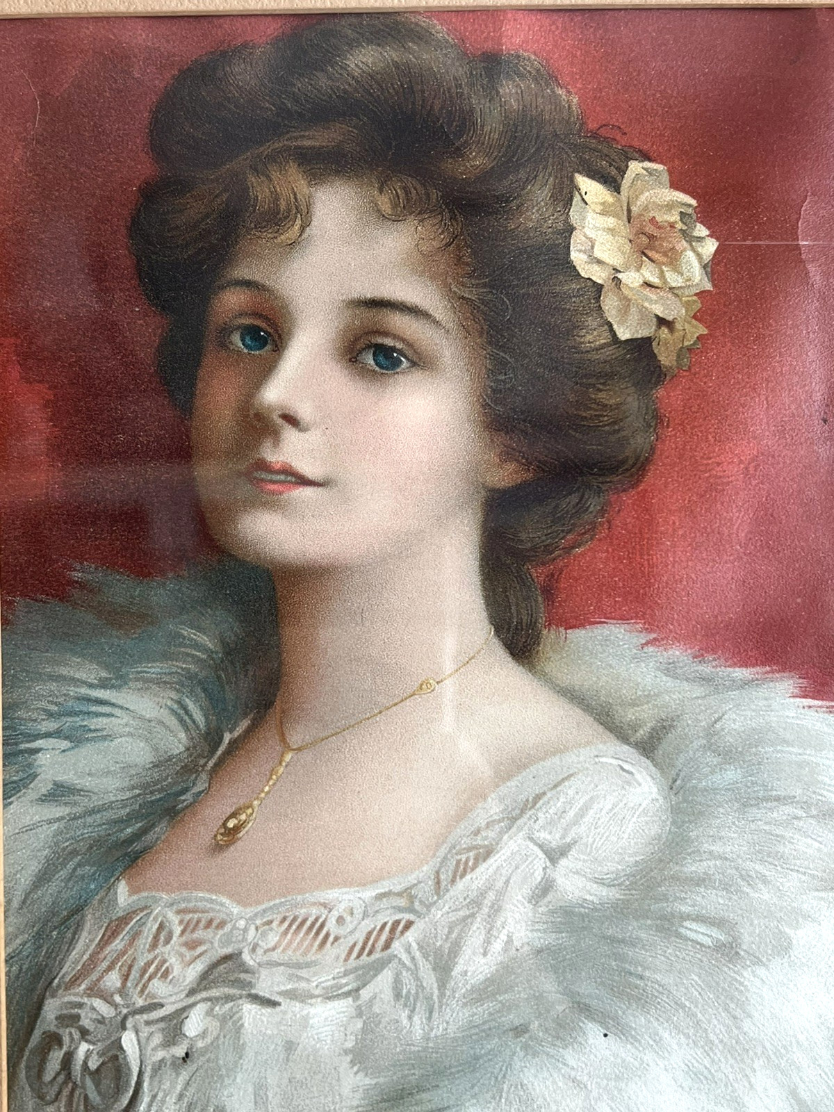 Antique Original Walk-Over Boot Shoes Advertising Yard Long Lady Frame Wavy Glas