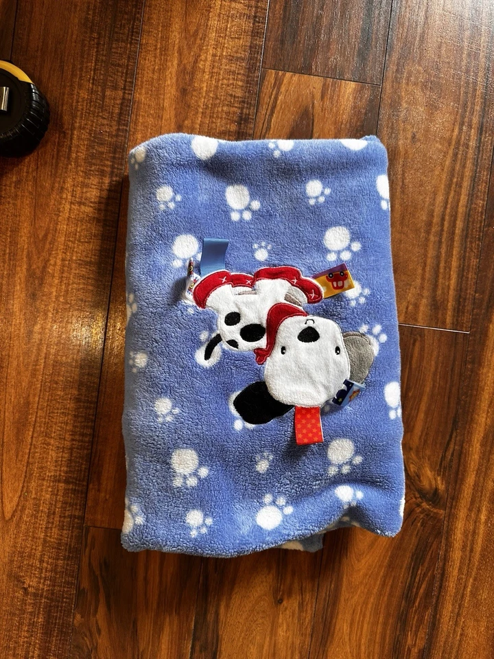 Taggies Manta Bebé Azul Felpa Manchada Cachorro Perro Patas 30x40" Etiquetas Sensoriales Lovey Foto 4 de 4