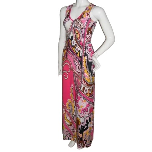 Maxi abito CACHE, XS, Tank, rosa audace, stampa occupata, senza maniche, poli-spandex - Foto 3 di 12