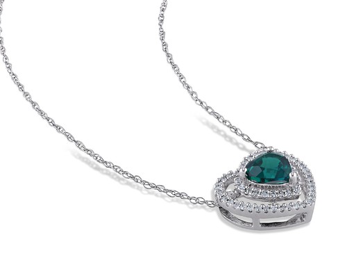 3/4 Carat (ctw) Lab-Created Emerald Heart Pendant Necklace in 10K White Gold wit - Picture 3 of 5