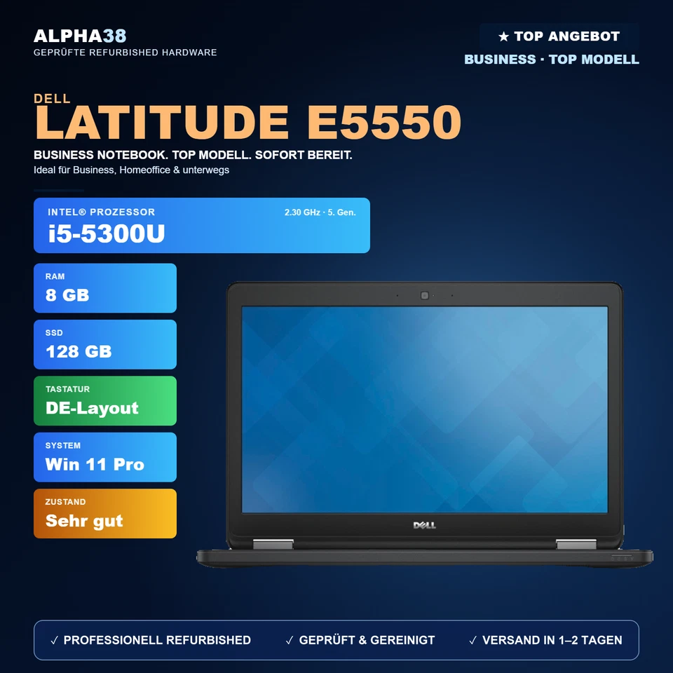 Dell Latitude E5550 · i5-5300U · 8GB · 128GB, Foto 1 von 5