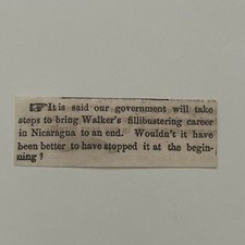 Walker's Fillibustering Carrera en Nicaragua 1855 Portland ME Recorte SAI4-S29