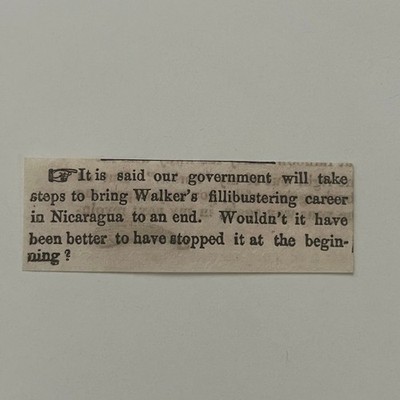 Walker's Fillibustering Career in Nicaragua 1855 Portland ME Clipping SAI4-S29