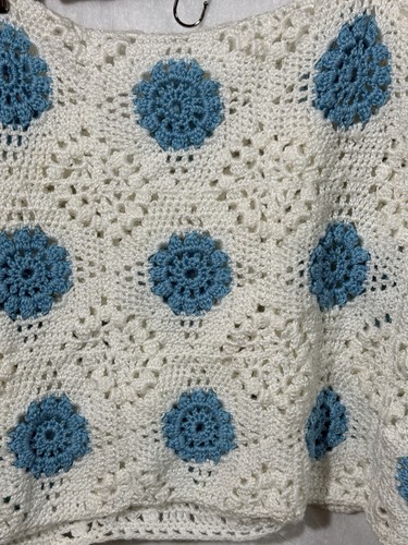 Handmade Baby Blue Afghan Blanket Blue & White 31 X 30 Cute Unisex Newborn