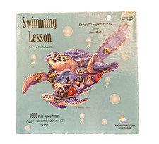 SUNSOUT INC Swimming Lesson Sea Turtle Shape 1000 pc Jigsaw Puzzle COMPLETE