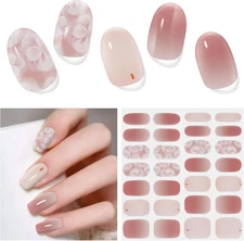 Semi Cured Gel Nail Strips | 28 Pcs Gel Nails Strips Work with Any UV Lamps, Lon