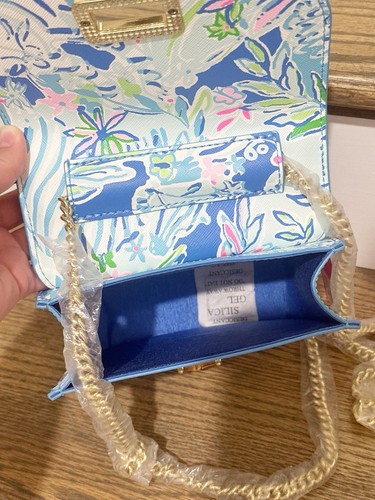 NUOVA mini borsa Lilly Pulitzer Leilani bambù manico superiore catena blu costiera oro - Foto 3 di 4